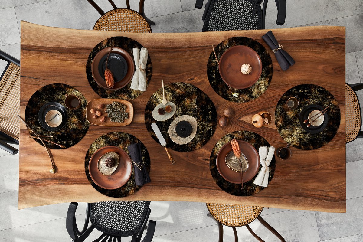 Ronde placemats - Onderlegger - Placemats rond - Goud - Zwart - Abstract - 10 stuks