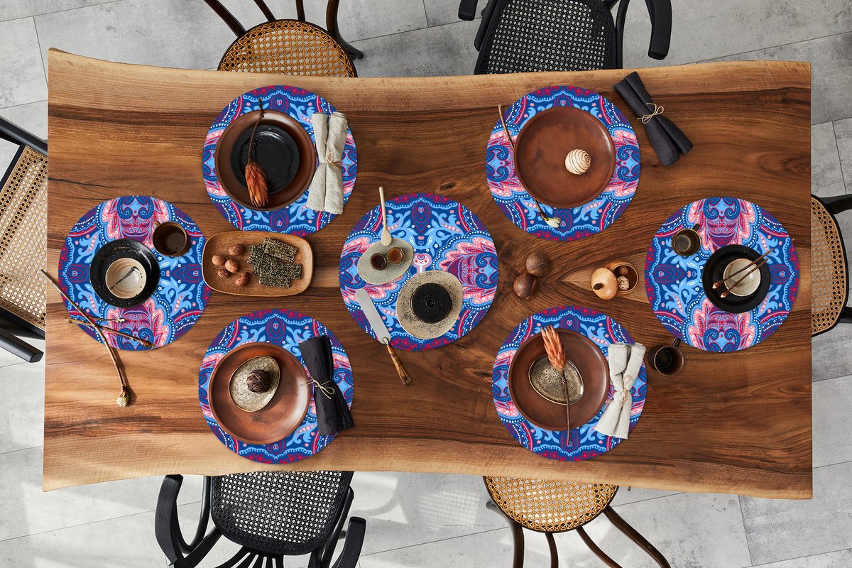 Ronde placemats - Onderlegger - Placemats rond - Patronen - Bloem - Natuur - 8 stuks