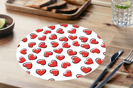 Sets de table ronds - Dessous de verre - Napperons ronds - Valentine - Coeur - Motif - 6 pièces