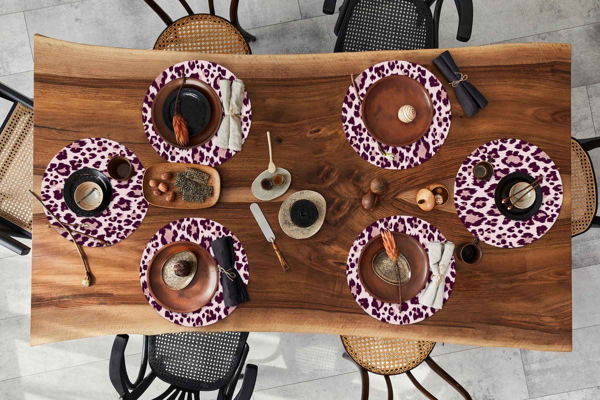 Ronde placemats - Onderlegger - Placemats rond - Patronen - Panter - Roze - 6 stuks