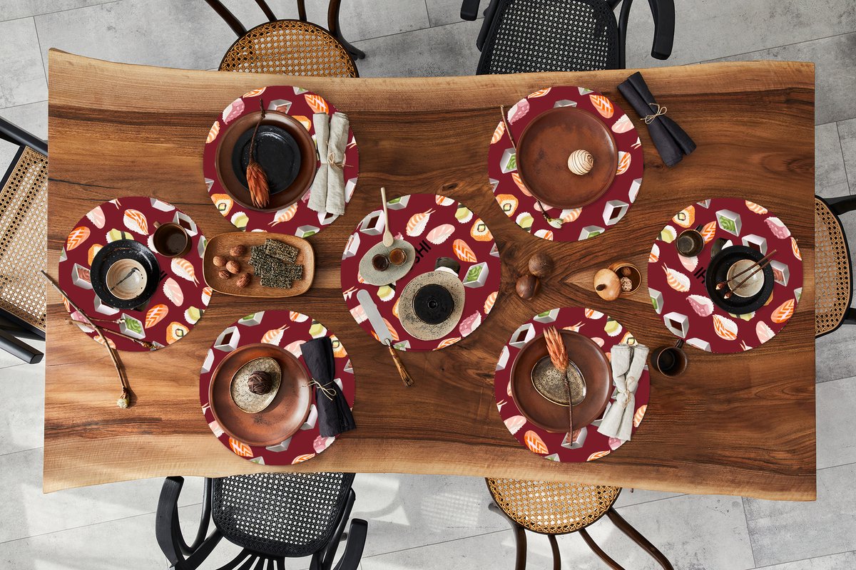 Ronde placemats - Onderlegger - Placemats rond - Patroon - Sushi - Japan - Quotes - 8 stuks