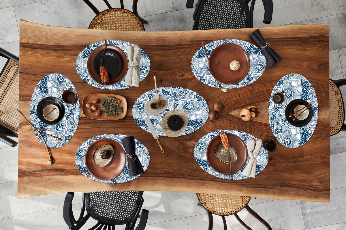 Placemats ovaal - Onderleggers - Ovale placemats - Patroon - Bloemen - Botanisch - 8 stuks