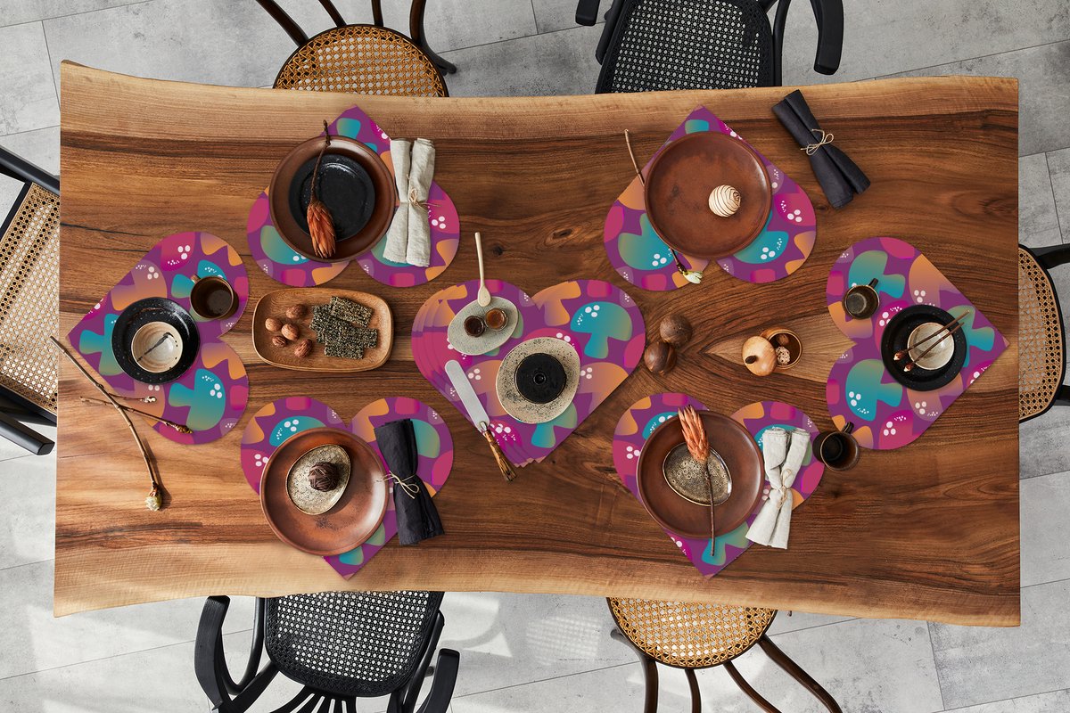 Onderleggers - Placemats - Placemats hartje - Mushroom - Patronen - Regenboog - 10 stuks