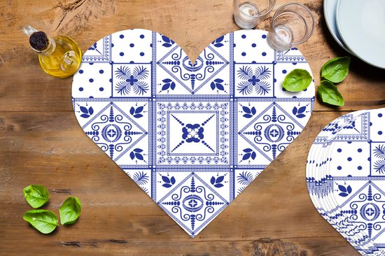 Sous-verres - Napperons - Napperons coeur - carrelages - Motifs - Blauw de Delft - 10 pièces