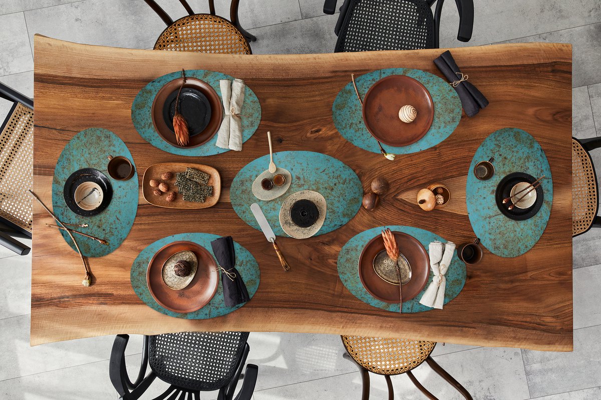 Placemats ovaal - Onderleggers - Ovale placemats - Metaal - Roest print - Turquoise - 8 stuks