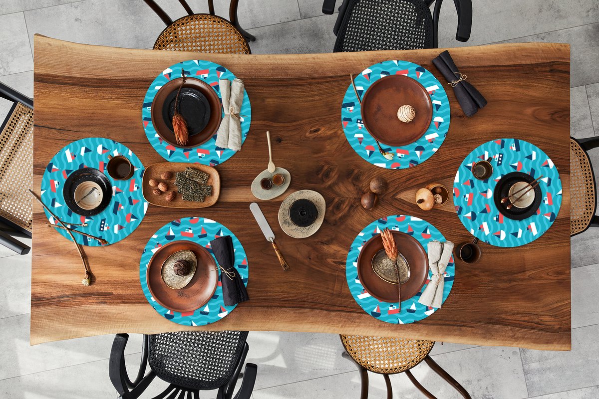 Ronde placemats - Onderlegger - Placemats rond - Boten - Zee - Patroon - 6 stuks