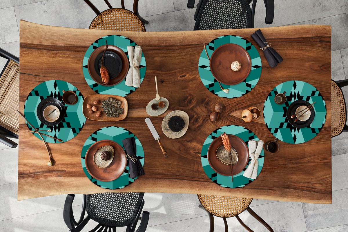 Ronde placemats - Onderlegger - Placemats rond - 3D - Blokken - Patronen - 6 stuks