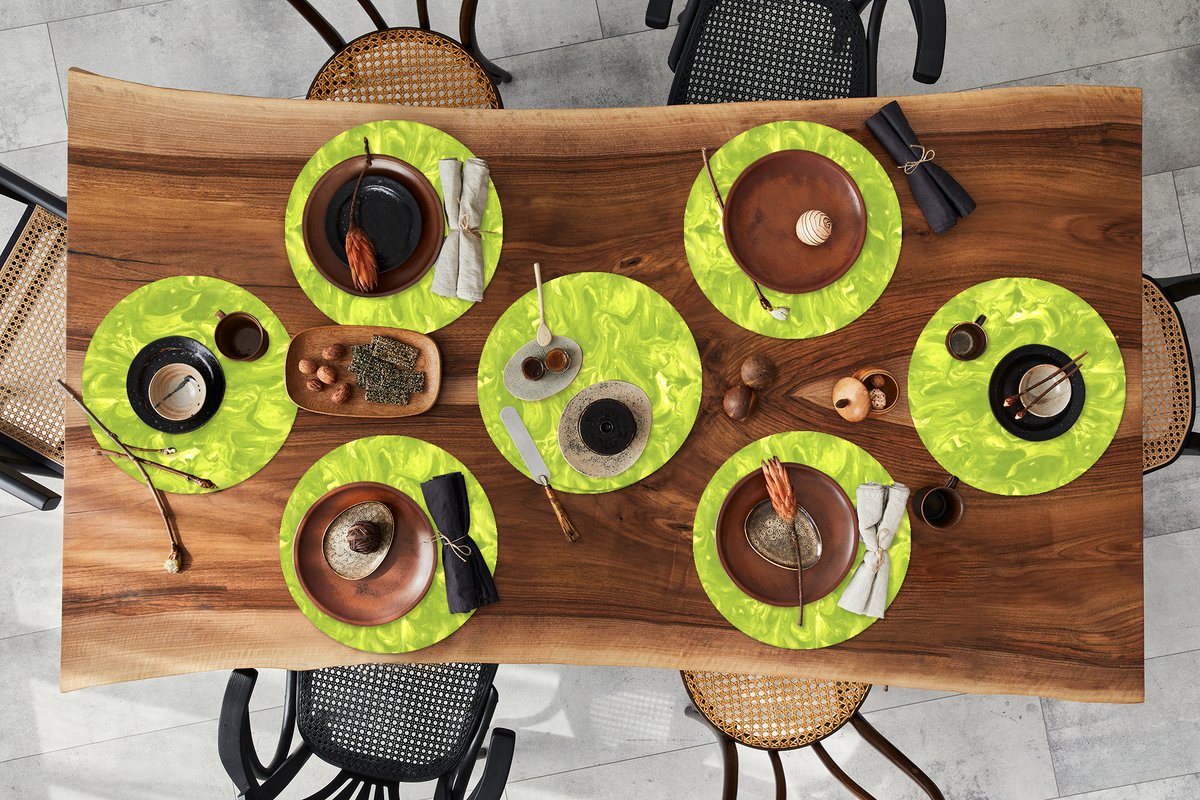 Ronde placemats - Onderlegger - Placemats rond - Groen - Marmer print - Verf - Design - 8 stuks