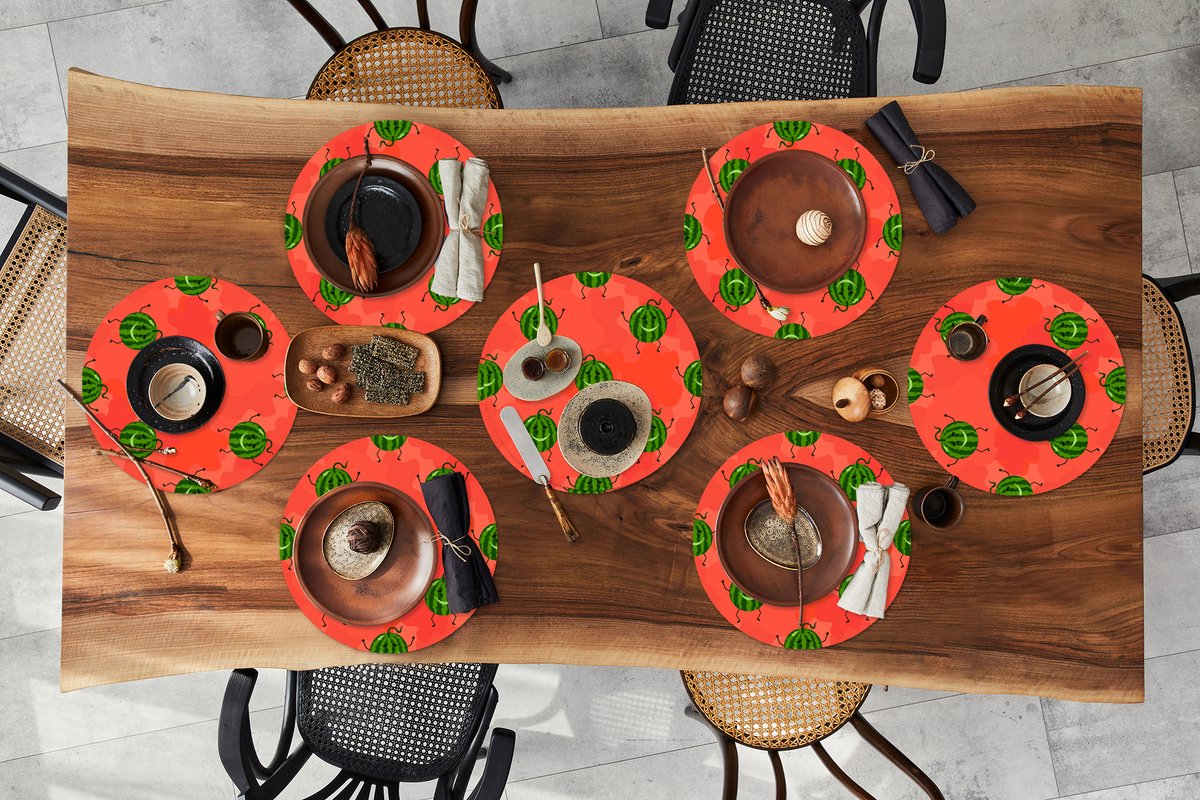 Ronde placemats - Onderlegger - Placemats rond - Meloen - Patronen - Kawaii - 8 stuks