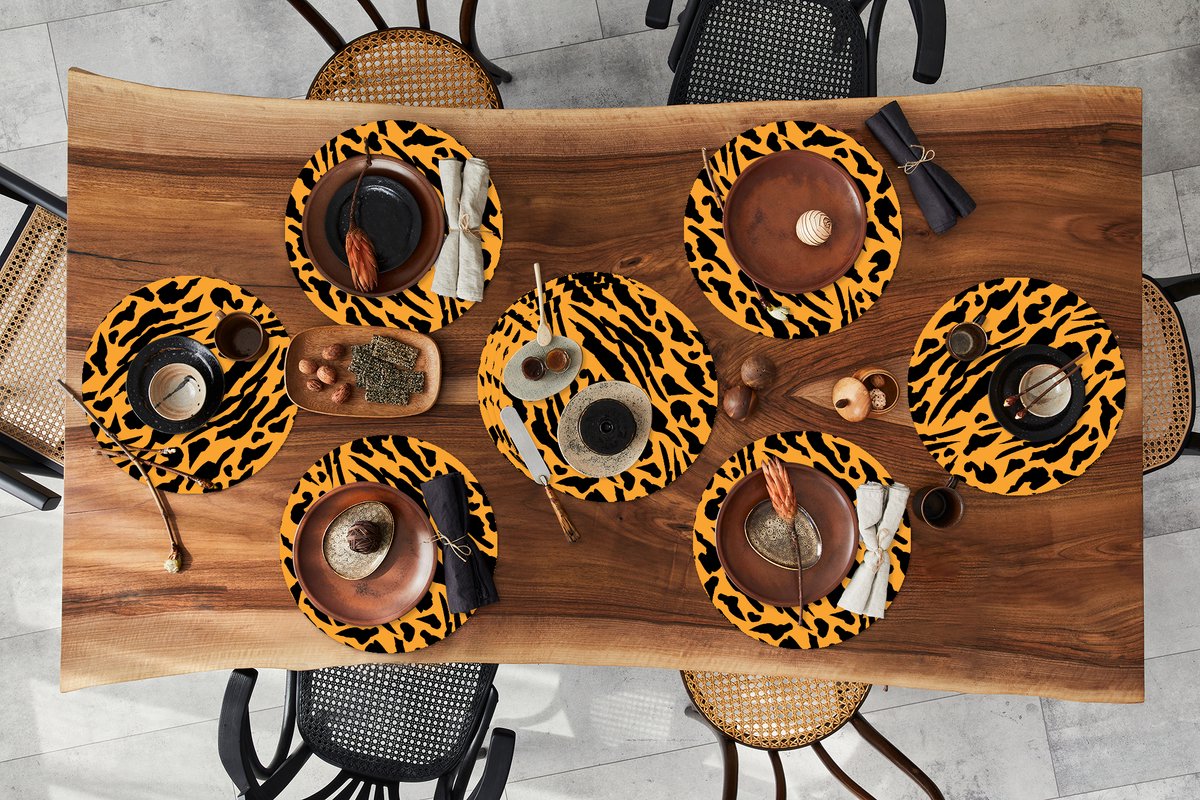 Ronde placemats - Onderlegger - Placemats rond - Patronen - Huid - Tijgerprint - 10 stuks