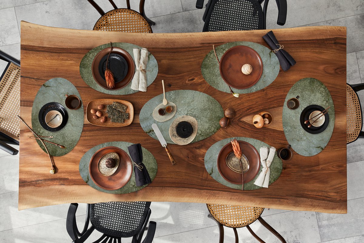 Placemats ovaal - Onderleggers - Ovale placemats - Muur - Groen - Aarde - 10 stuks