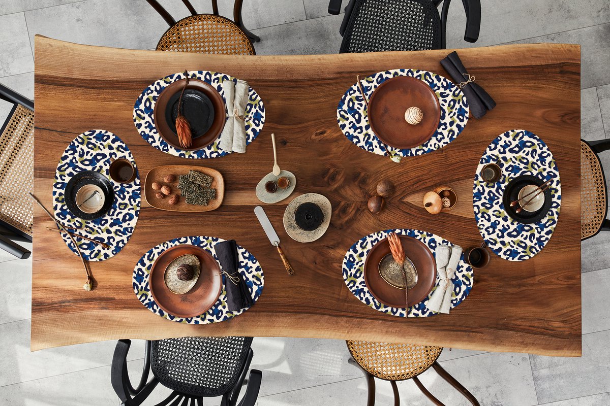 Placemats ovaal - Onderleggers - Ovale placemats - Panter - Design - Blauw - Groen - 6 stuks