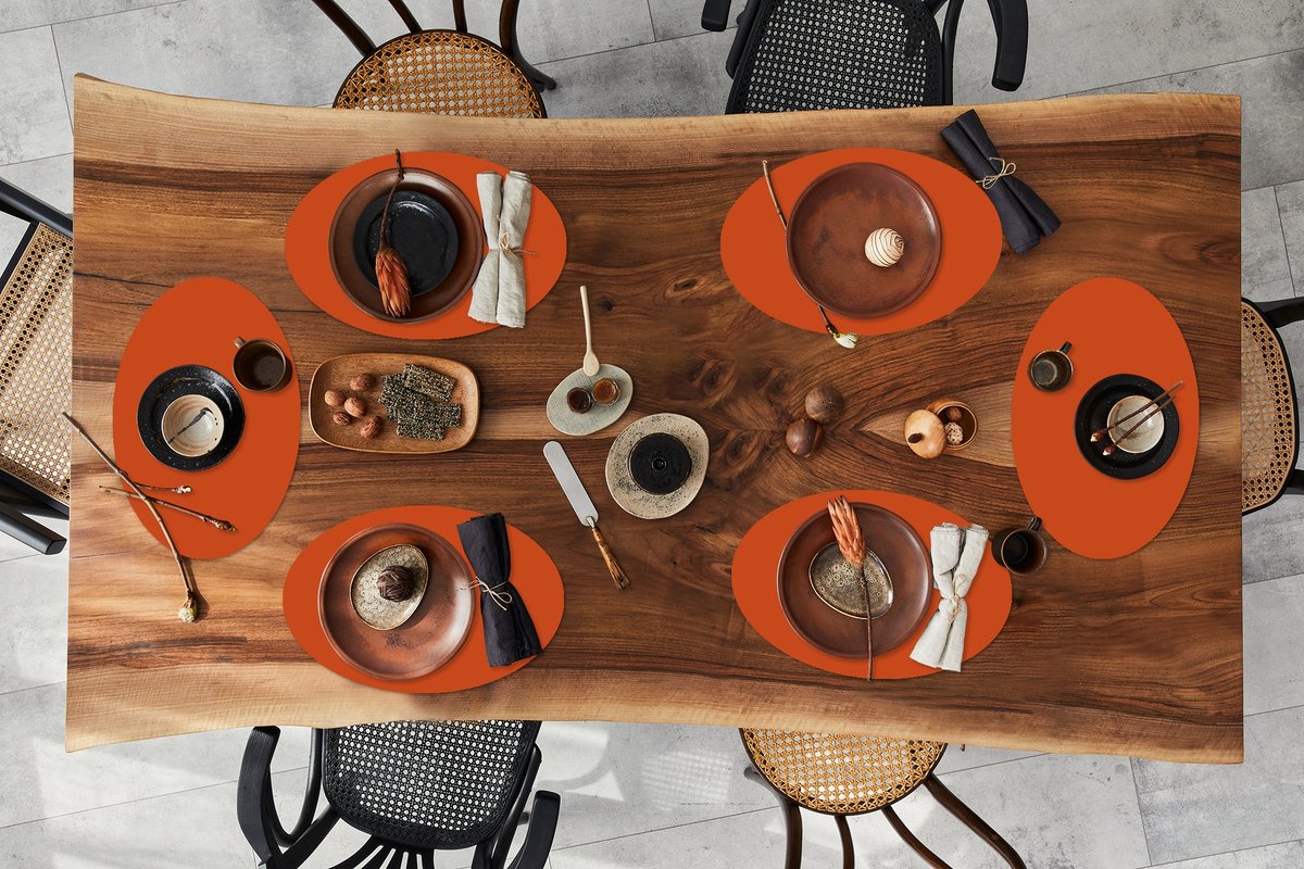 Placemats ovaal - Onderleggers - Ovale placemats - Sienna - Aarde - Kleuren - Effen - 6 stuks