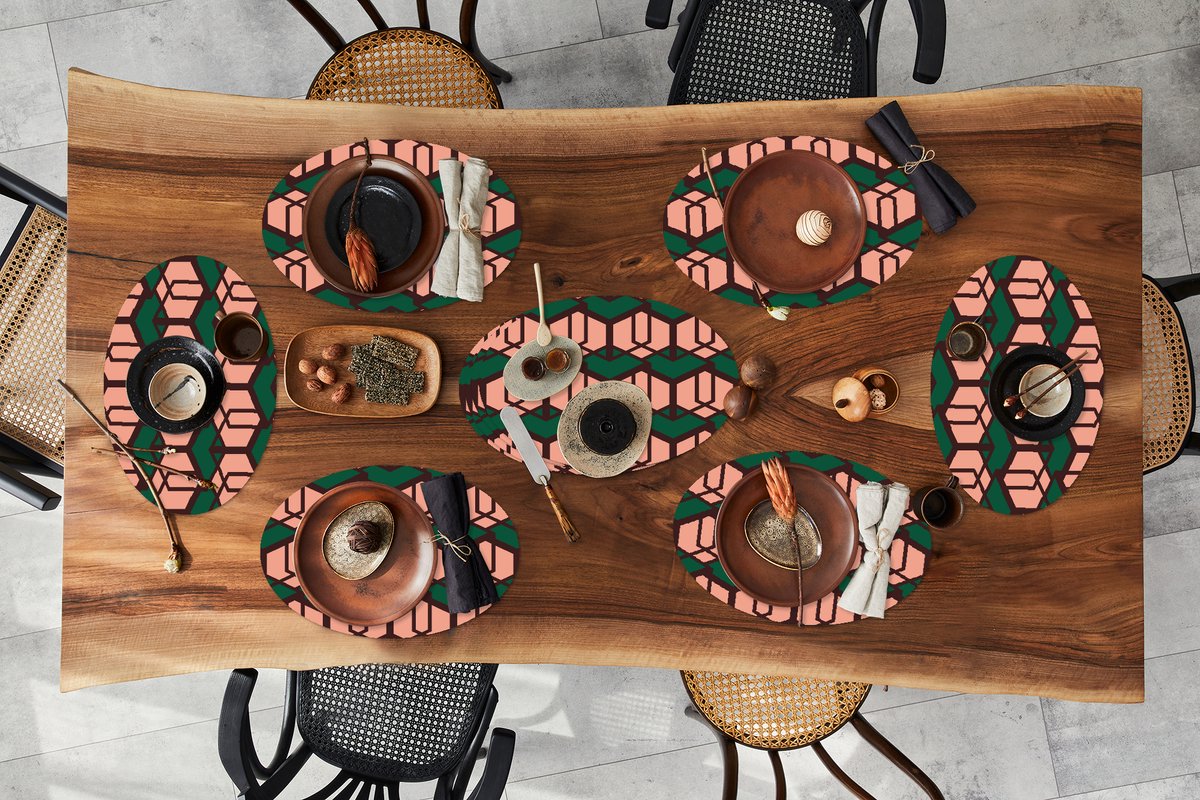 Placemats ovaal - Onderleggers - Ovale placemats - Kubus - Patronen - 3D - 10 stuks