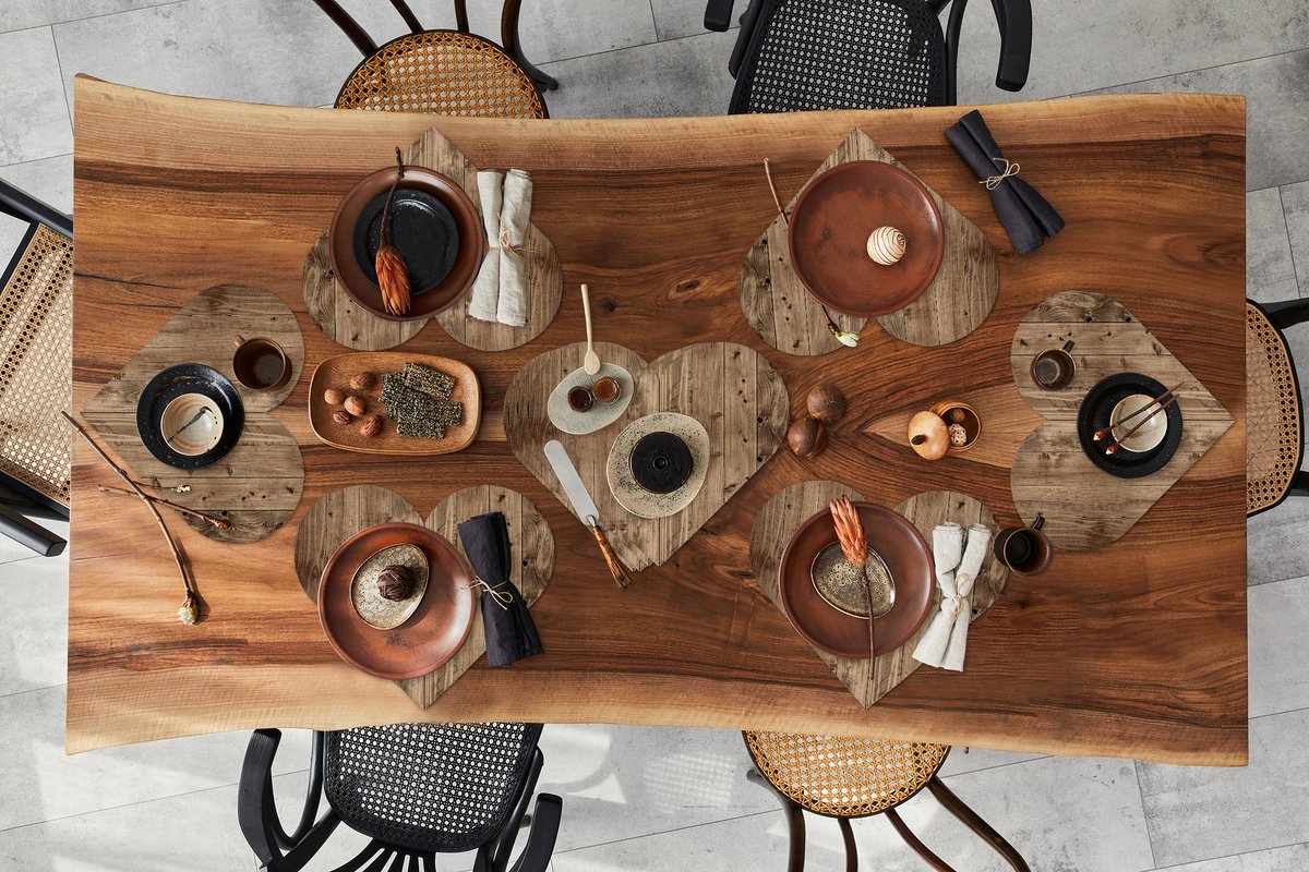 Onderleggers - Placemats - Placemats hartje - Eikenhout - Patronen - Planken - 10 stuks