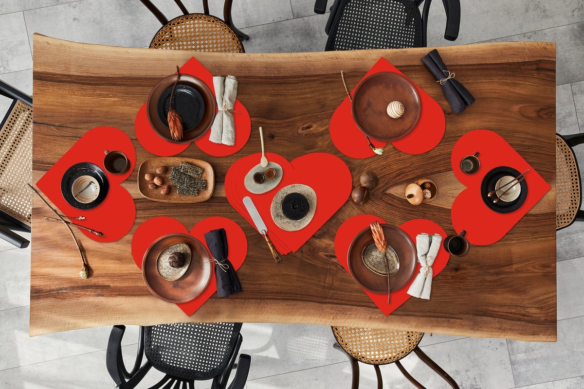 Onderleggers - Placemats - Placemats hartje - Rood - Kleur - Effen - 10 stuks