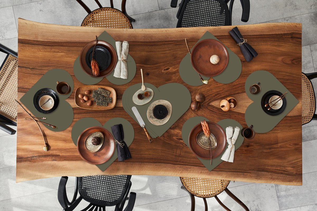 Onderleggers - Placemats - Placemats hartje - Grijs - Warm - Herfst - 10 stuks