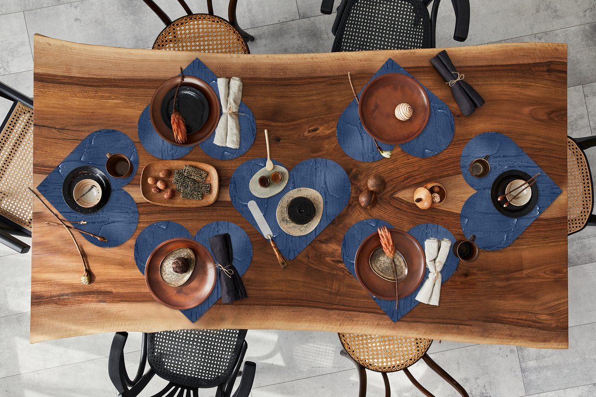 Onderleggers - Placemats - Placemats hartje - Verf - Patronen - Blauw - 8 stuks