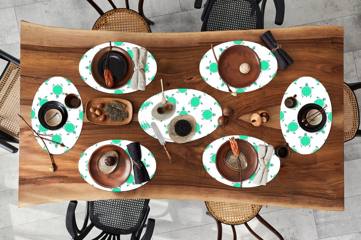 Placemats ovaal - Onderleggers - Ovale placemats - Patroon - Schildpad - Groen - 10 stuks