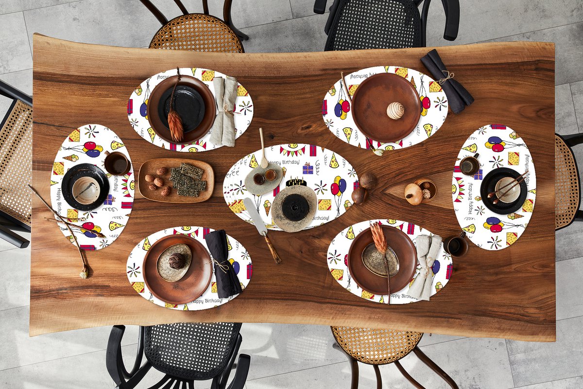 Placemats ovaal - Onderleggers - Ovale placemats - Design - Verjaardag - Feest - 10 stuks