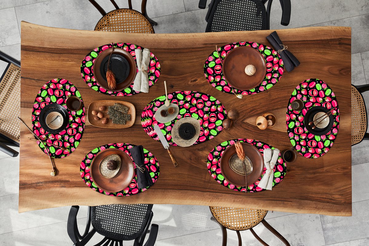 Placemats ovaal - Onderleggers - Ovale placemats - Eten - Patroon - Roze - 10 stuks