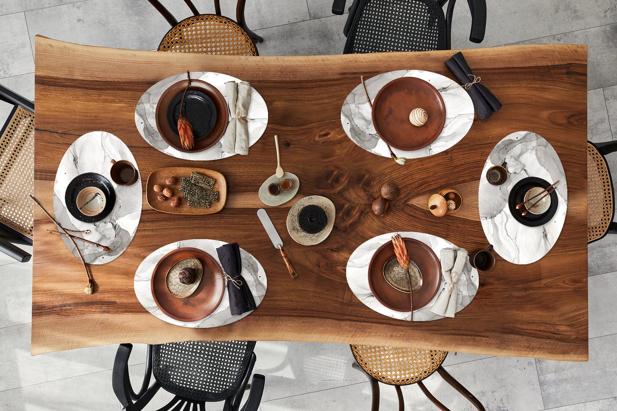 Placemats ovaal - Onderleggers - Ovale placemats - Marmer print - Zwart - Wit - 6 stuks