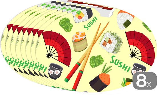 Napperons ovales - Sous-verres - Sets de table ovales - Sushi - Japon - Motifs - 8 pièces