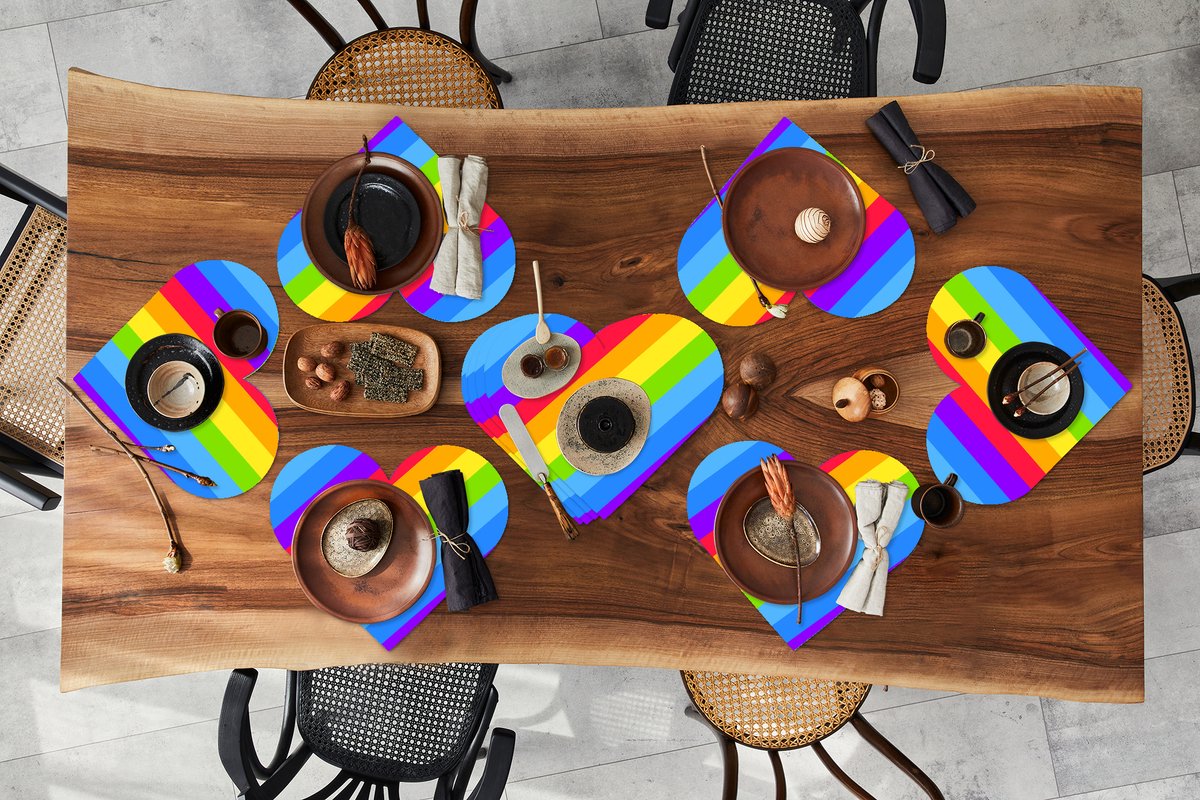 Onderleggers - Placemats - Placemats hartje - Regenboog - Patronen - Pride - 10 stuks