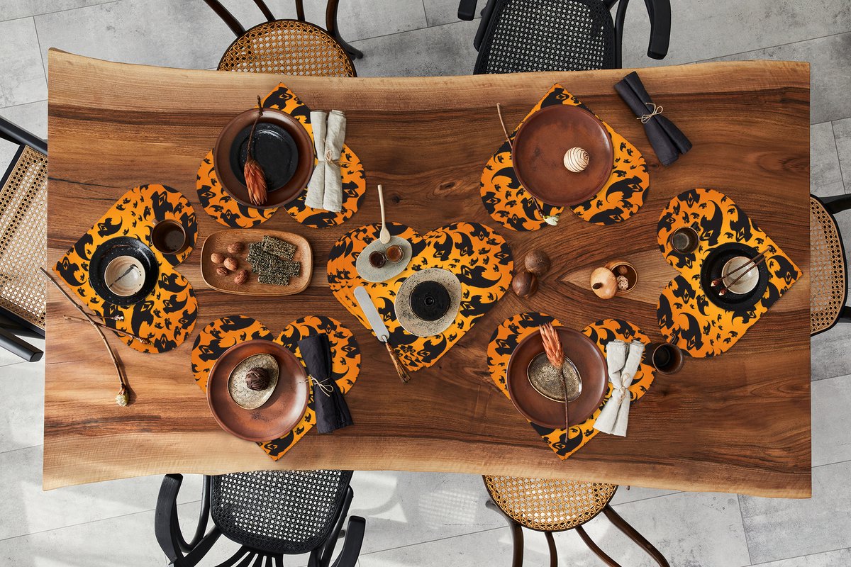 Onderleggers - Placemats - Placemats hartje - Halloween - Oranje - Patronen - 10 stuks