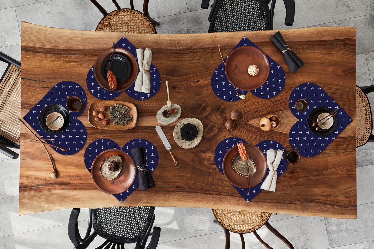 Onderleggers - Placemats - Placemats hartje - Patroon - Strand - Zee - Anker - 6 stuks