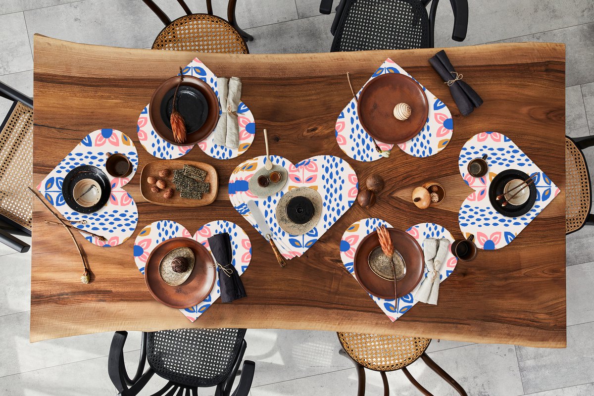 Onderleggers - Placemats - Placemats hartje - Bloemen - Scandinavië - Patronen - 10 stuks