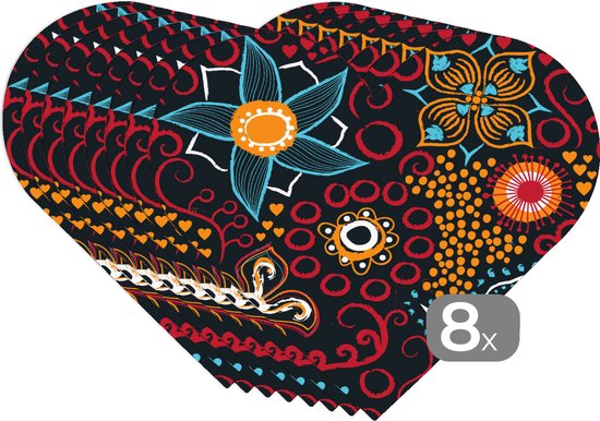 Set van 4 placemats van kurk, rood, minimalistische weidebloemen, Cottagecore, modern design, groot, 39,5 x 28,5 cm