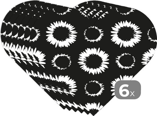 Napperons de table - Sets de table - Napperons coeur - Fleurs - Motifs - Zwart - 6 pièces