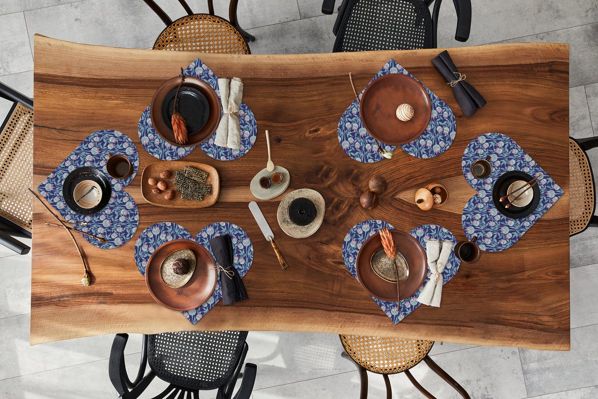 Onderleggers - Placemats - Placemats hartje - Bloemen - Patroon - Natuur - 6 stuks