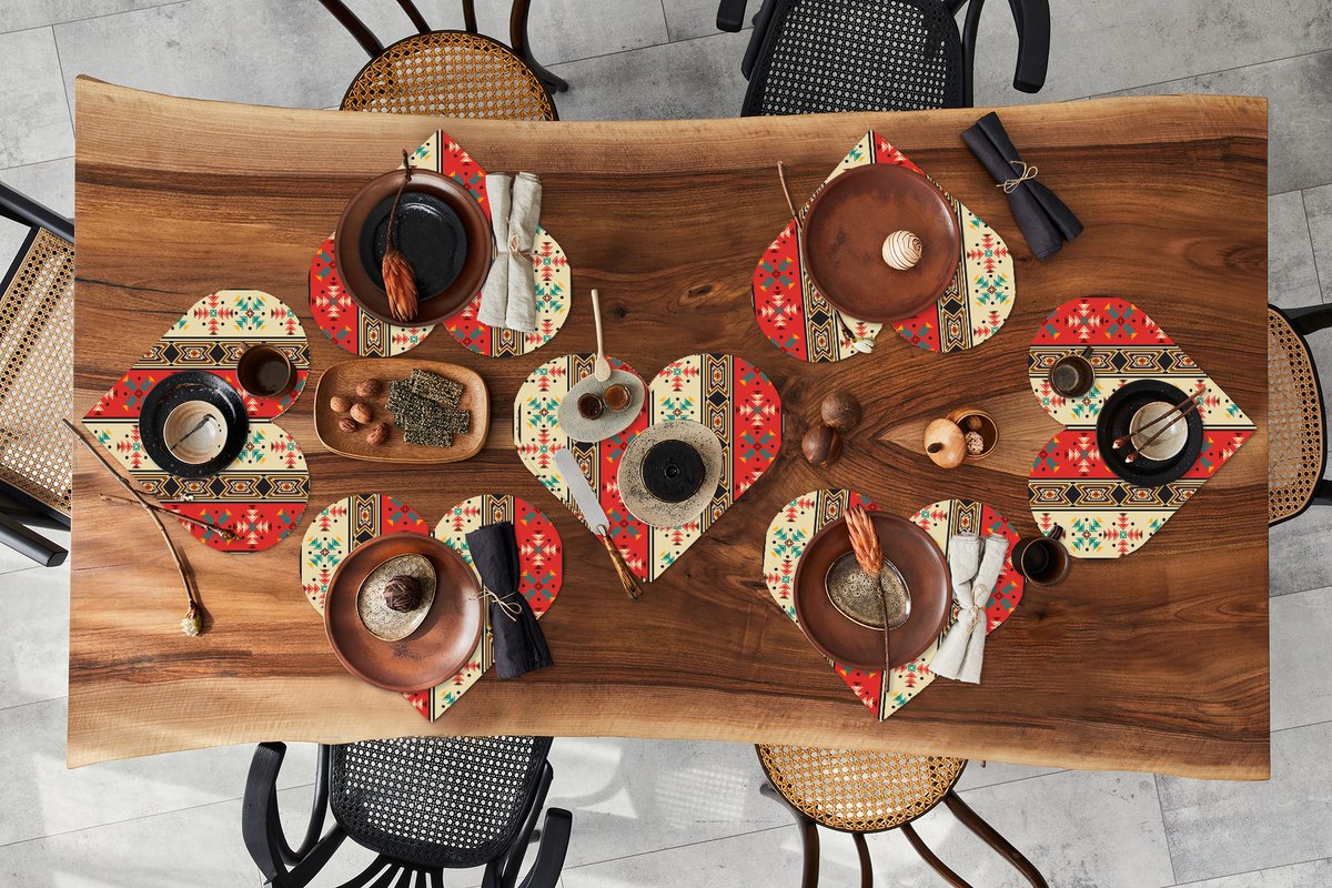 Onderleggers - Placemats - Placemats hartje - Indianen - Patronen - Abstract - 8 stuks