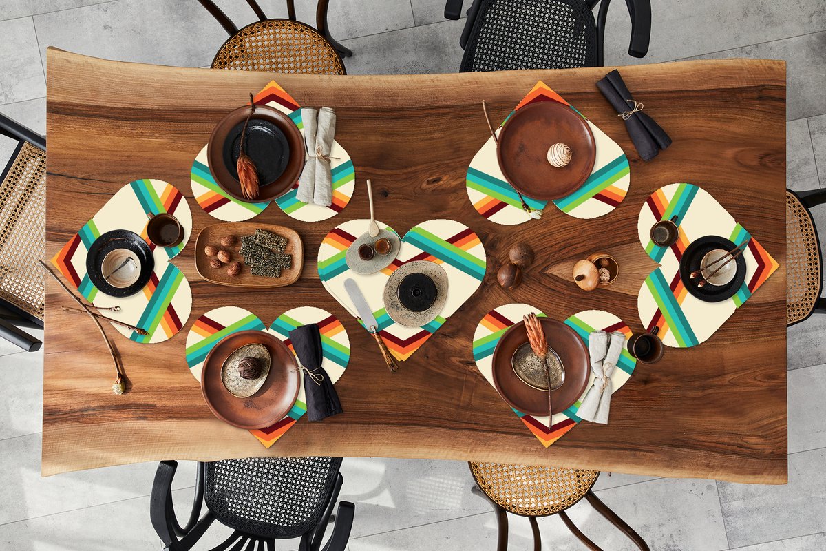 Onderleggers - Placemats - Placemats hartje - Retro - Strepen - Design - Seventies - 8 stuks