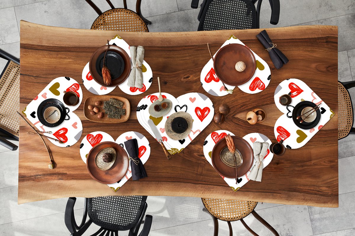 Onderleggers - Placemats - Placemats hartje - Hart - Schets - Valentijnsdag - 10 stuks