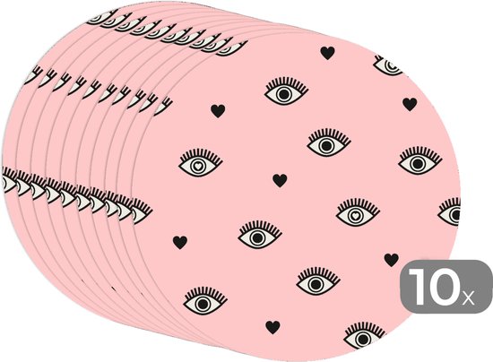 Sets de table ronds - Dessous de verre - Napperons ronds - Fille - Yeux - Rose - Motifs - Fille - Kids - Enfants - 10 pièces