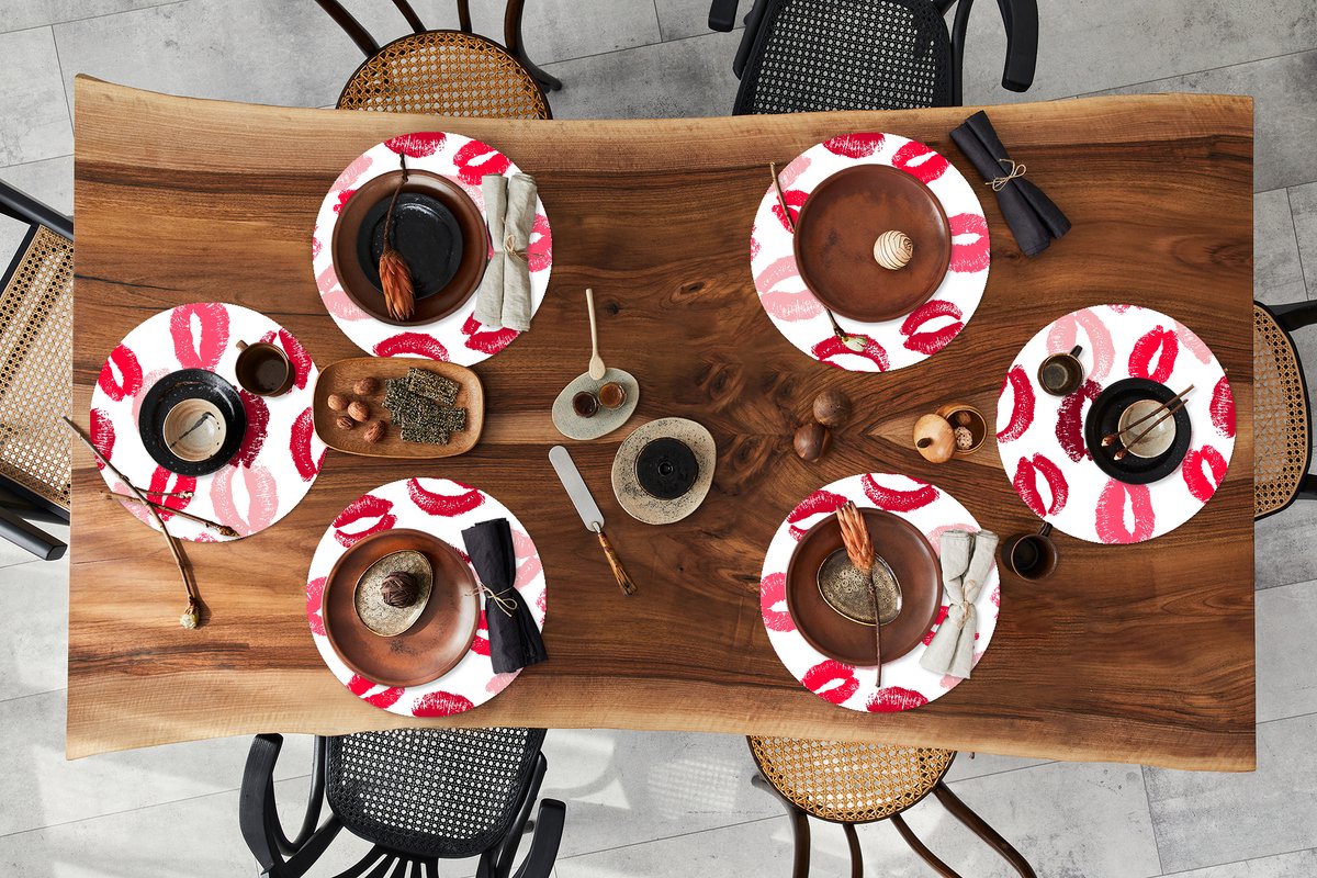 Ronde placemats - Onderlegger - Placemats rond - Lippen - Kus - Koppel cadeau - 6 stuks