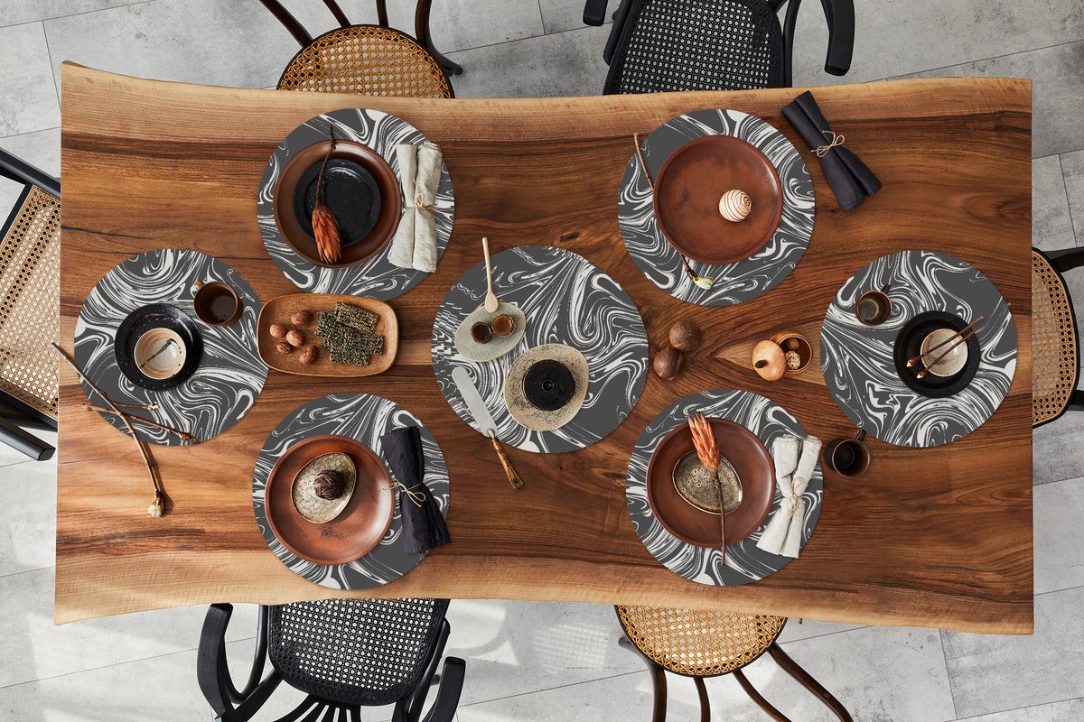 Ronde placemats - Onderlegger - Placemats rond - Marmer print - Lijn - Patroon - 10 stuks