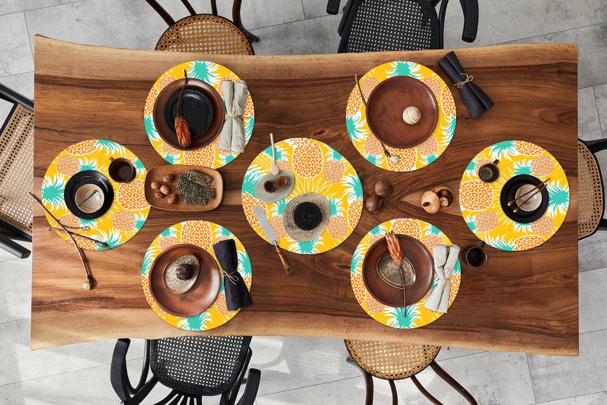 Ronde placemats - Onderlegger - Placemats rond - Jungle - Ananas - Fruit - Design - 10 stuks