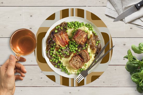 Sets de table ronds - Dessous de verre - Napperons ronds - Rétro - Design - Marron - 8 pièces