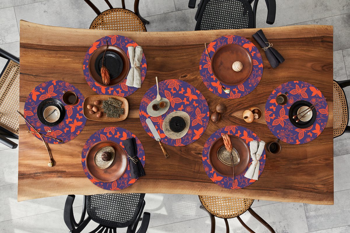 Ronde placemats - Onderlegger - Placemats rond - Vlinder - Libelle - Rood - Patronen - 10 stuks