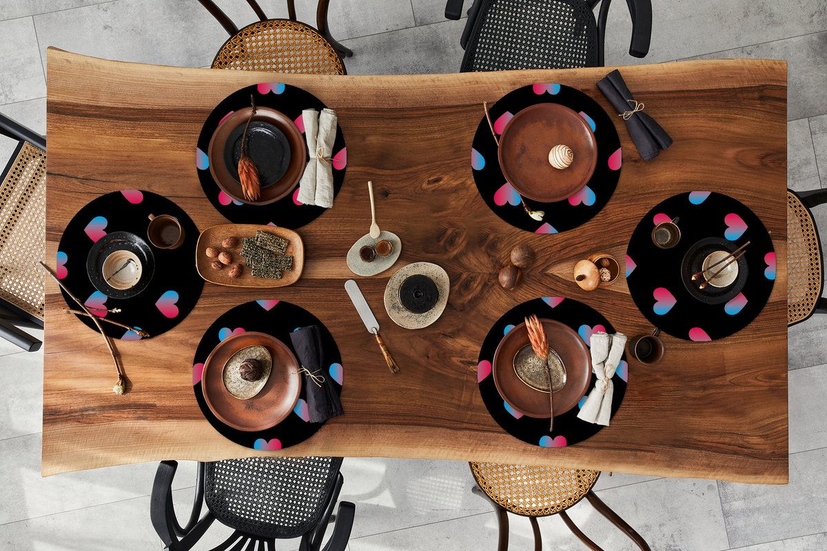 Ronde placemats - Onderlegger - Placemats rond - Liefde - Roze - Blauw - Valentijn - 6 stuks