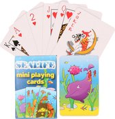 3x pakjes mini zeedieren thema speelkaarten 6 x 4 cm in doosje van karton - Handig formaatje kleine kaartspelletjes