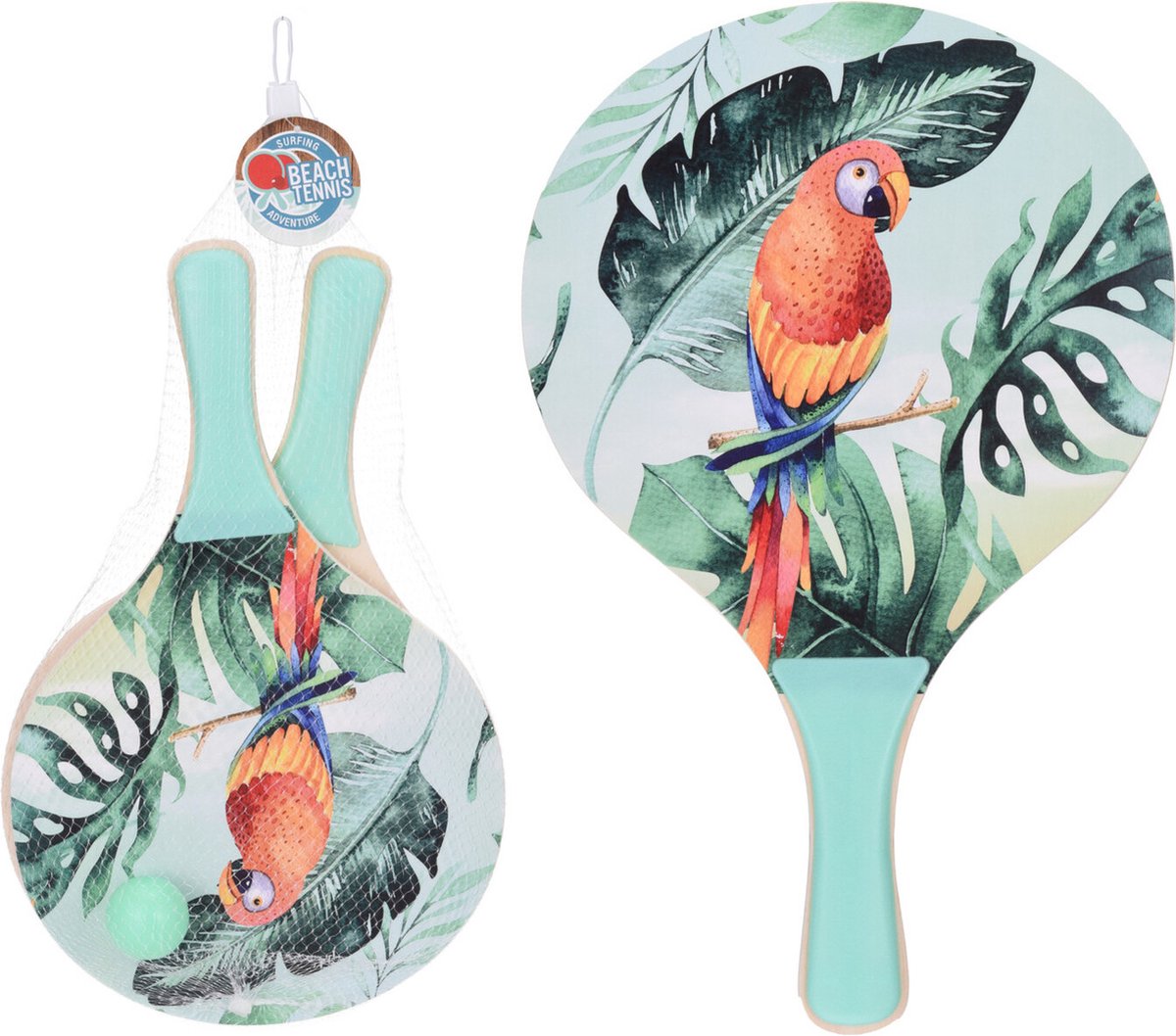 Strandsporten beachball set met tropische print groen handvat 41 cm