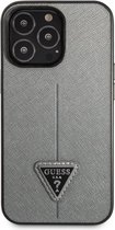 Guess Saffiano Triangle Back Case - Geschikt voor Apple iPhone 13 Pro (6.1") - Zilver