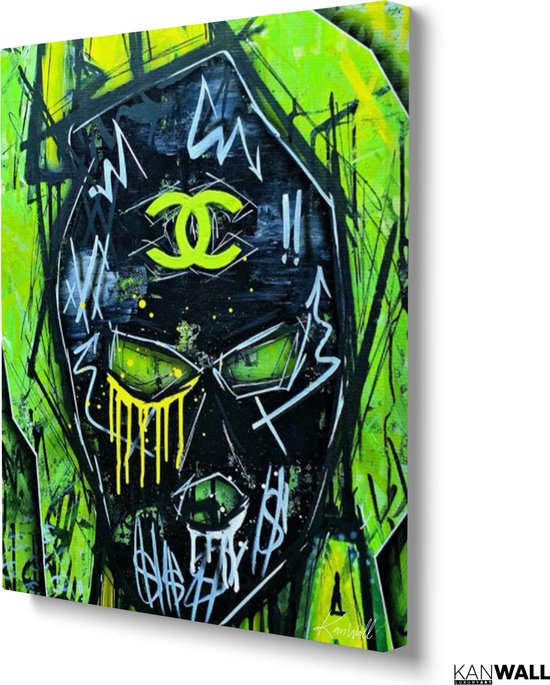 Luxe Canvas Schilderij Chanel Graffiti | 60x90 | Woonkamer | Slaapkamer | Kantoor | Muziek | Design | Art | Modern | ** 4CM DIK! 3D EFFECT**