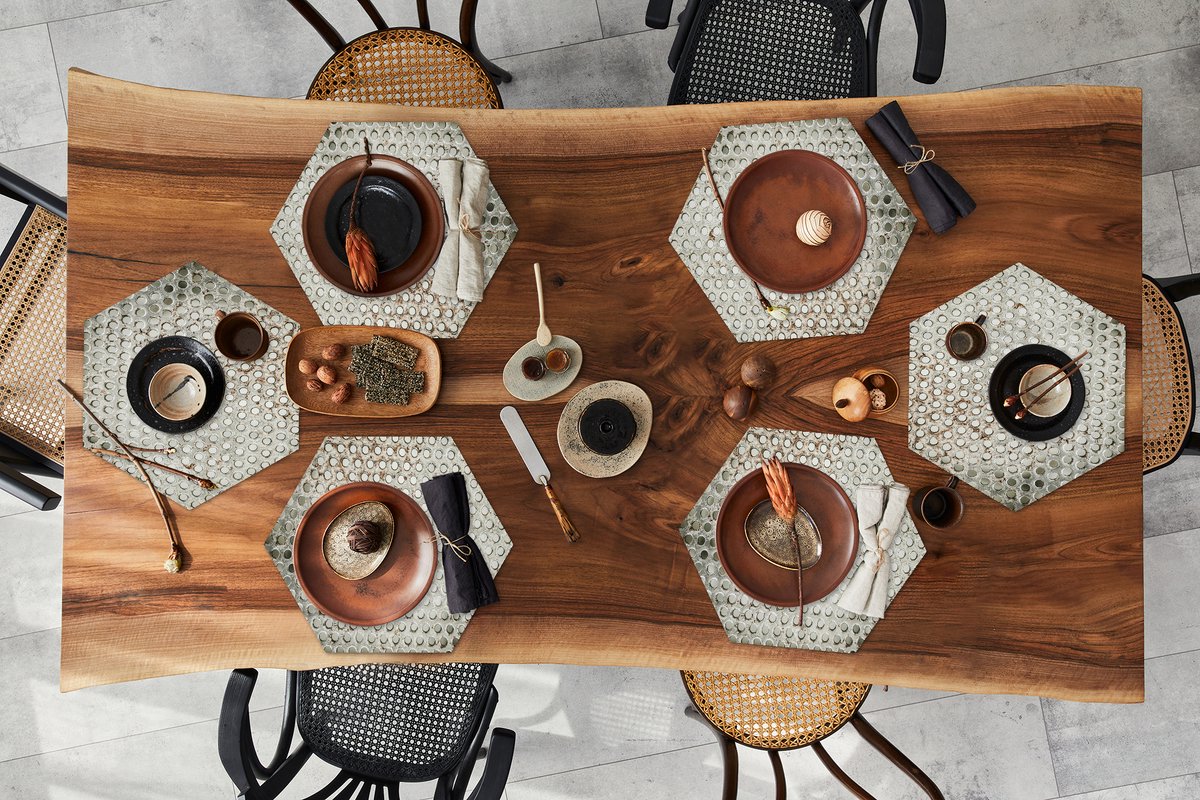 Placemats hexagon - Onderleggers placemats - Placemat zeshoek - Noppen - IJzer - Roestig - 6 stuks