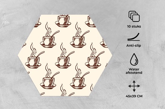 Napperons hexagon - Sets de table - Set de table hexagone - Motifs - Vintage - Café - 10 pièces